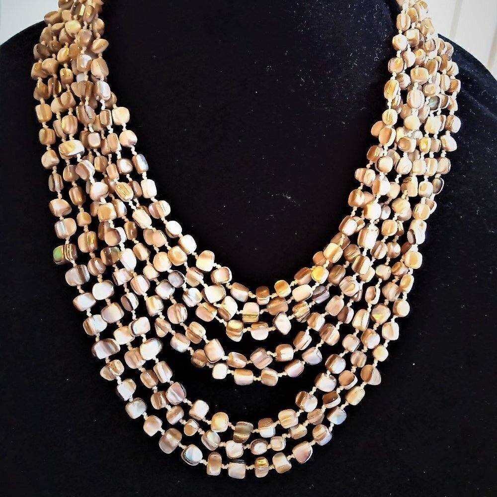 Graduated Multi-Strand Shell Bead Necklace